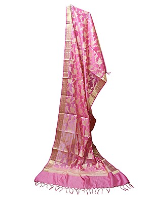 Pink Banarasi Silk Dupatta for Women