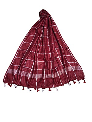 Maroon Cotton Silk Silver Zari Dupatta