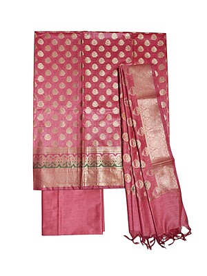Baby Pink Banarasi Silk Unstitched Suit Set for Women Baby Pink Banarasi Silk Unstitched Suit Set for Women