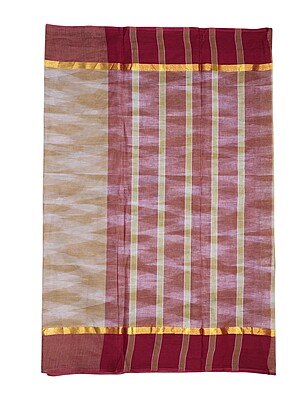 Beige Pochampally Ikkat Cotton Saree with Unstitched Blouse Beige Pochampally Ikkat Cotton Saree with Unstitched Blouse