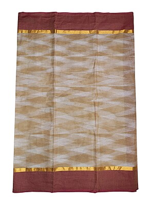 Beige Pochampally Ikkat Cotton Saree with Unstitched Blouse Beige Pochampally Ikkat Cotton Saree with Unstitched Blouse