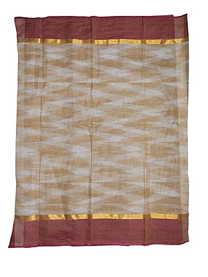 Beige Pochampally Ikkat Cotton Saree with Unstitched Blouse Beige Pochampally Ikkat Cotton Saree with Unstitched Blouse