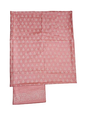 Peach Block Print Unstitched Silk Salwar Suit Dress Material with Dupatta Peach Block Print Unstitched Silk Salwar Suit Dress Material with Dupatta