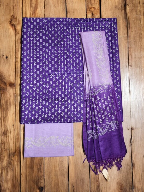 Lavender Unstitched Block Print Salwar Suit Dress Material with Dupatta Lavender Unstitched Block Print Salwar Suit Dress Material with Dupatta