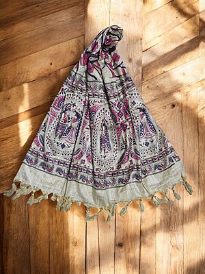 Purple & Pink Kalamkari Cotton Silk Dupatta for Women Purple & Pink Kalamkari Cotton Silk Dupatta for Women