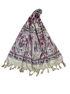 Purple & Pink Kalamkari Cotton Silk Dupatta for Women