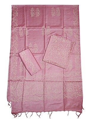 Light Plum Unstitched Block Print Silk Salwar Suit Dress Material with Dupatta Light Plum Unstitched Block Print Silk Salwar Suit Dress Material with Dupatta