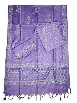 Purple Unstitched Batik Print Cotton Salwar Suit Dress Material with Dupatta