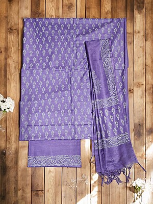 Purple Unstitched Batik Print Cotton Salwar Suit Dress Material with Dupatta