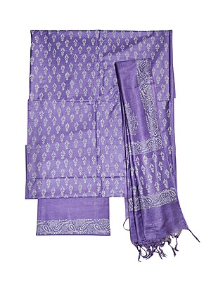 Purple Unstitched Batik Print Cotton Salwar Suit Dress Material with Dupatta