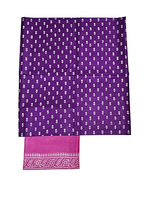 Pink & Purple Unstitched Block Print Silk Salwar Suit Dress Material with Dupatta