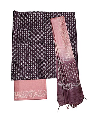 Green & Black Unstitched Block Print Silk Salwar Suit Dress Material with Dupatta Green & Black Unstitched Block Print Silk Salwar Suit Dress Material with Dupatta
