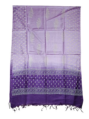 Dark Purple Unstitched Batik Print Silk Salwar Suit Dress Material with Dupatta