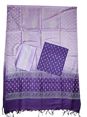 Dark Purple Unstitched Batik Print Silk Salwar Suit Dress Material with Dupatta