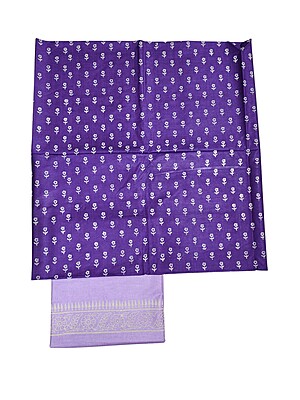 Dark Purple Unstitched Batik Print Silk Salwar Suit Dress Material with Dupatta