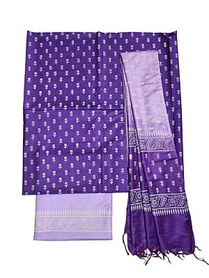 Dark Purple Unstitched Batik Print Silk Salwar Suit Dress Material with Dupatta