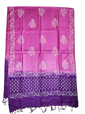 Indigo & Olive Green Unstitched Batik Print Silk Salwar Suit Dress Material with Dupatta