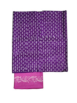Indigo & Olive Green Unstitched Batik Print Silk Salwar Suit Dress Material with Dupatta