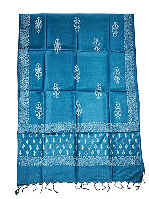 Turquoise Unstitched Block Print Silk Salwar Suit Dress Material with Dupatta Turquoise Unstitched Block Print Silk Salwar Suit Dress Material with Dupatta