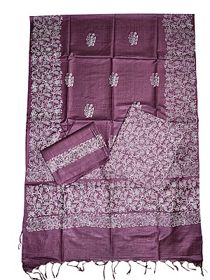 Wine Block Print Silk Unstitched Salwar Suit Dress Material with Dupatta Wine Block Print Silk Unstitched Salwar Suit Dress Material with Dupatta
