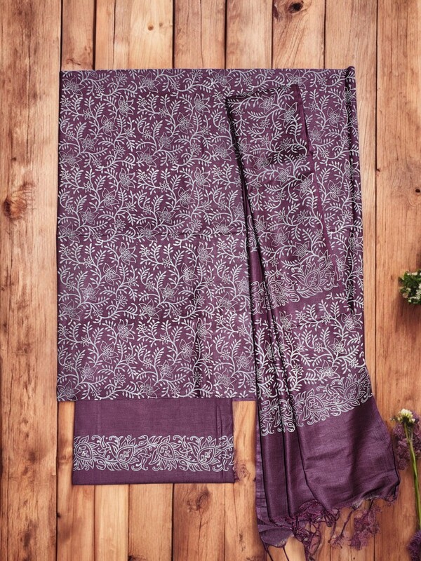 Wine Block Print Silk Unstitched Salwar Suit Dress Material with Dupatta Wine Block Print Silk Unstitched Salwar Suit Dress Material with Dupatta