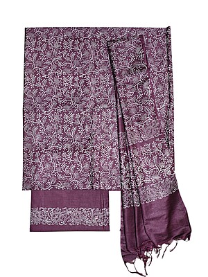 Wine Block Print Silk Unstitched Salwar Suit Dress Material with Dupatta Wine Block Print Silk Unstitched Salwar Suit Dress Material with Dupatta