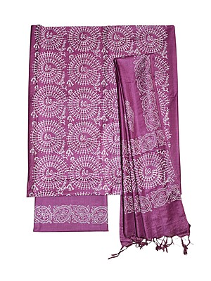 Magenta Unstitched Block Print Silk Salwar Suit Dress Material with Dupatta Magenta Unstitched Block Print Silk Salwar Suit Dress Material with Dupatta