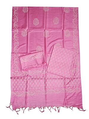 Pink Hand Block Print Unstitched Silk Salwar Suit Dress Material with Dupatta