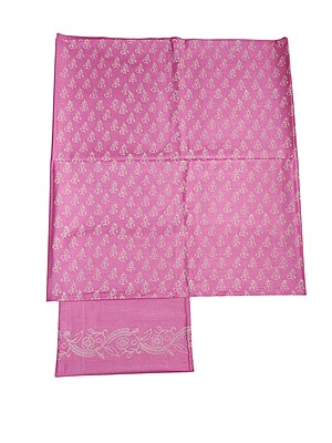 Pink Hand Block Print Unstitched Silk Salwar Suit Dress Material with Dupatta