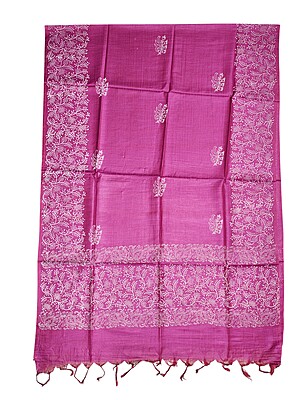 Magenta Pink Unstitched Block Print Silk Salwar Suit Dress Material with Dupatta Magenta Pink Unstitched Block Print Silk Salwar Suit Dress Material with Dupatta