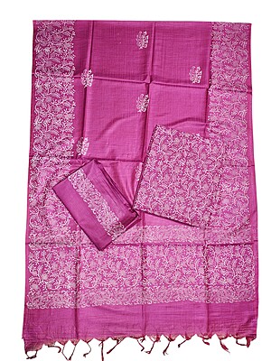 Magenta Pink Unstitched Block Print Silk Salwar Suit Dress Material with Dupatta Magenta Pink Unstitched Block Print Silk Salwar Suit Dress Material with Dupatta