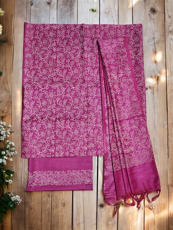 Magenta Pink Unstitched Block Print Silk Salwar Suit Dress Material with Dupatta Magenta Pink Unstitched Block Print Silk Salwar Suit Dress Material with Dupatta