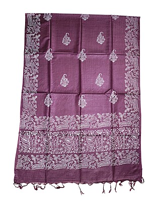 Wine Block Print Unstitched Silk Salwar Suit Dress Material with Dupatta Wine Block Print Unstitched Silk Salwar Suit Dress Material with Dupatta