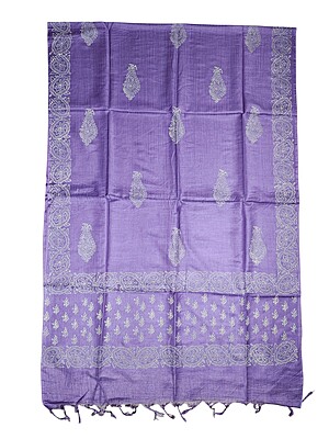 Purple Unstitched Block Print Silk Salwar Suit Dress Material with Dupatta Purple Unstitched Block Print Silk Salwar Suit Dress Material with Dupatta
