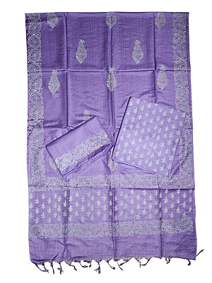 Purple Unstitched Block Print Silk Salwar Suit Dress Material with Dupatta Purple Unstitched Block Print Silk Salwar Suit Dress Material with Dupatta
