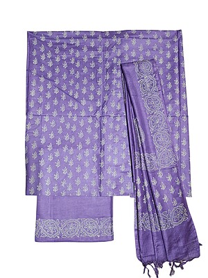 Purple Unstitched Block Print Silk Salwar Suit Dress Material with Dupatta Purple Unstitched Block Print Silk Salwar Suit Dress Material with Dupatta