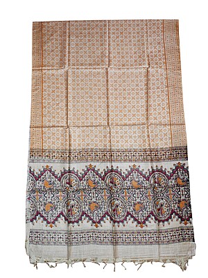 Maroon & Black Madhubani Print Unstitched Silk Salwar Suit with Dupatta