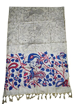 Maroon & Teal Kalamkari Print Cotton Silk Dupatta for Women