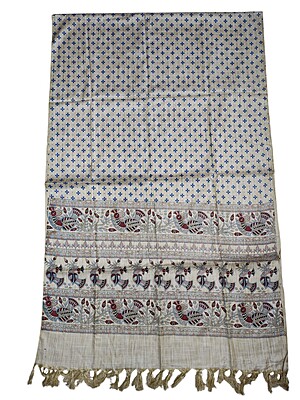 Red & Golden Madhubani Print Cotton Silk Dupatta for Women