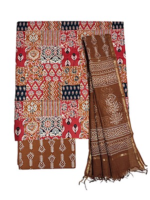 Maroon Hand block Print Unstitched Cotton Salwar Suit Set with Kota Doria Dupatta Maroon Hand block Print Unstitched Cotton Salwar Suit Set with Kota Doria Dupatta