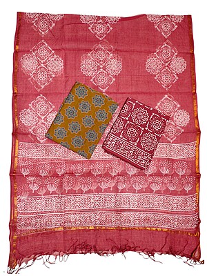 Mehdi Green Unstitched Hand block Print Cotton Salwar Suit Set with Kota Doria Dupatta Mehdi Green Unstitched Hand block Print Cotton Salwar Suit Set with Kota Doria Dupatta