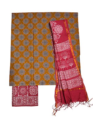 Mehdi Green Unstitched Hand block Print Cotton Salwar Suit Set with Kota Doria Dupatta Mehdi Green Unstitched Hand block Print Cotton Salwar Suit Set with Kota Doria Dupatta