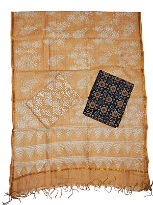 Peach Hand block Print Kota Doria Unstitched Salwar Suit Set Peach Hand block Print Kota Doria Unstitched Salwar Suit Set