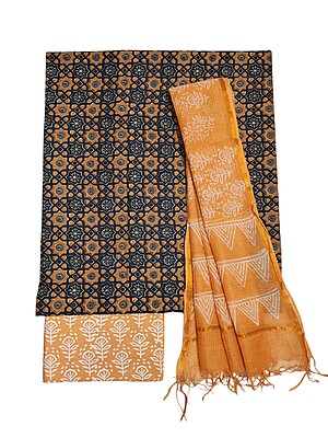 Peach Hand block Print Kota Doria Unstitched Salwar Suit Set Peach Hand block Print Kota Doria Unstitched Salwar Suit Set