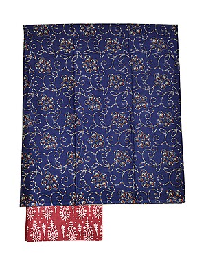 Indigo & Red Unstitched Hand block Print Cotton Salwar Suit Set with Kota Doria Dupatta Indigo & Red Unstitched Hand block Print Cotton Salwar Suit Set with Kota Doria Dupatta