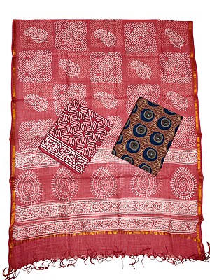 Blue & Red Unstitched Hand block Print Kota Doria Cotton Salwar Suit Set Blue & Red Unstitched Hand block Print Kota Doria Cotton Salwar Suit Set