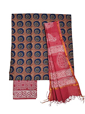 Blue & Red Unstitched Hand block Print Kota Doria Cotton Salwar Suit Set Blue & Red Unstitched Hand block Print Kota Doria Cotton Salwar Suit Set