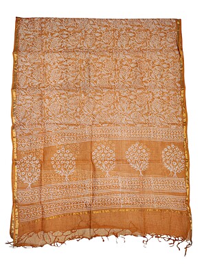 Mustard & Green Unstitched Hand block Print Cotton Salwar Suit Set with Kota Doria Dupatta for Women
