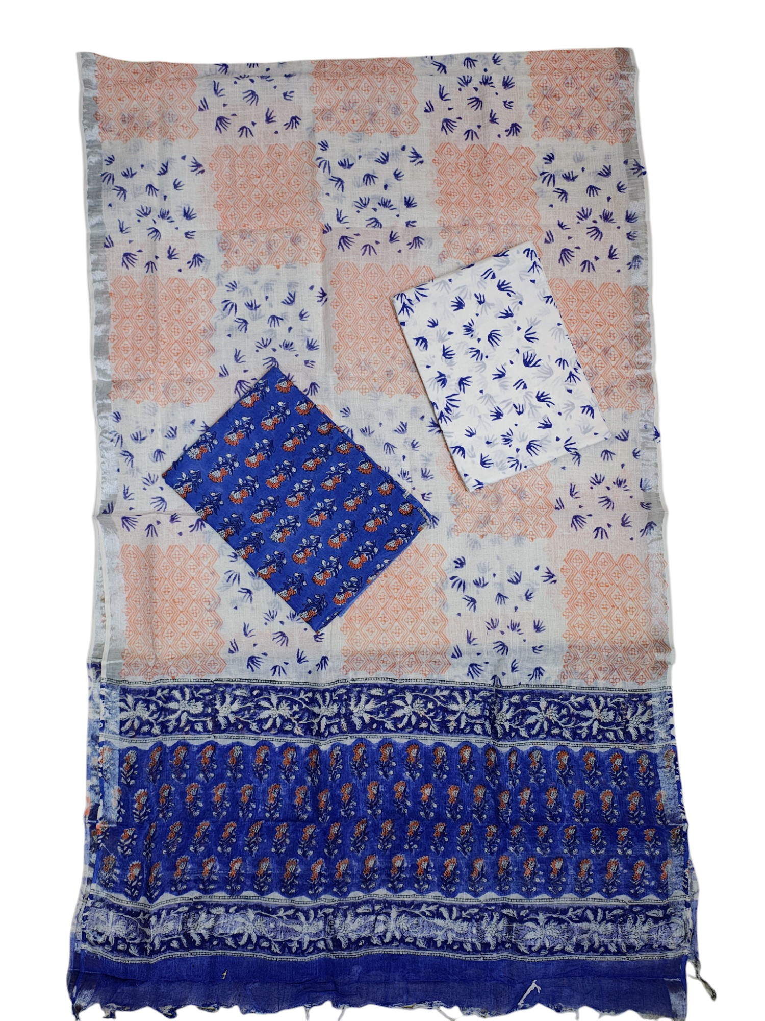 Indigo Hand block Print Cotton Unstitched Salwar Suit Set with Linen Dupatta for Women Indigo Hand block Print Cotton Unstitched Salwar Suit Set with Linen Dupatta for Women