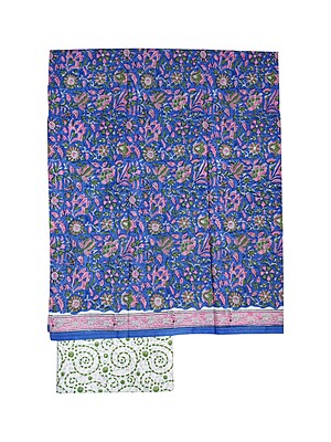 Indigo & Green Unstitched Hand block Print Cotton Salwar Suit Set with Linen Dupatta for Women Indigo & Green Unstitched Hand block Print Cotton Salwar Suit Set with Linen Dupatta for Women